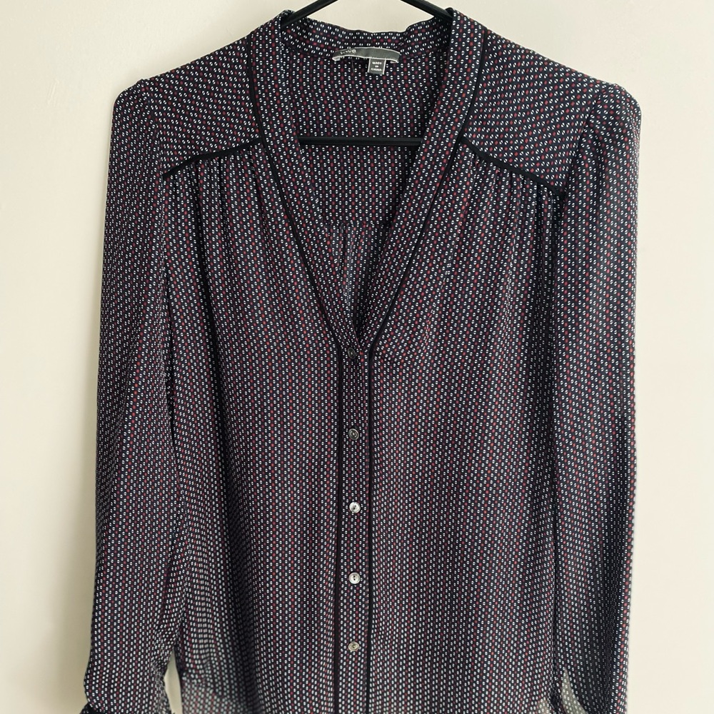 VINCE Mini Geo Print Silk Blouse